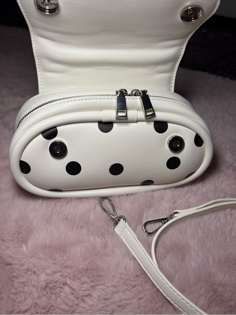 Melie Bianco polka dot top handle bag- Black and White - Picture 3 of 5